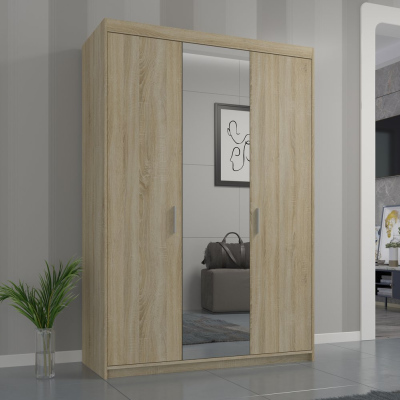 Třídveřová šatní skříň se zrcadlem ADELINA - šířka 133 cm, dub sonoma