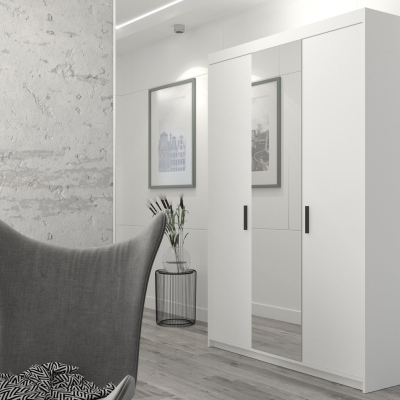 Třídveřová šatní skříň se zrcadlem ADELINA - šířka 133 cm, bílá