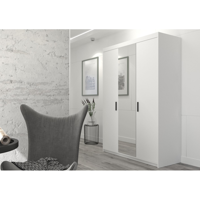 Třídveřová šatní skříň se zrcadlem ADELINA - šířka 133 cm, bílá