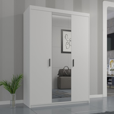 Třídveřová šatní skříň se zrcadlem ADELINA - šířka 133 cm, bílá