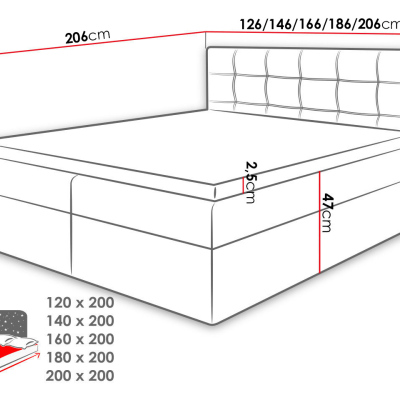 Boxpringová manželská postel 180x200 CLARA - bílá ekokůže + topper ZDARMA