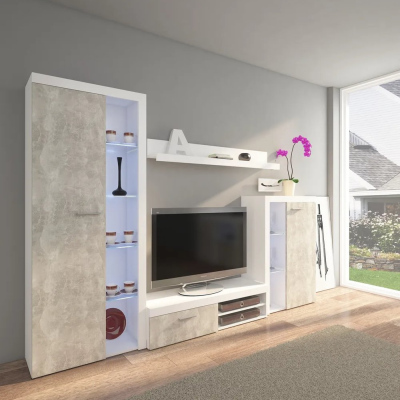 Obývací stěna PUMBA - bílá / beton