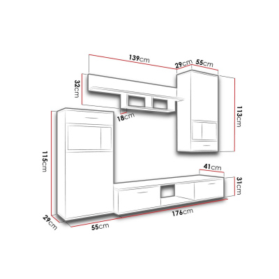 Obývací stěna LEBLUE - bílá / beton