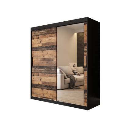 Dvoudveřová šatní skříň ORISA 3 - šířka 180 cm, černá / old style
