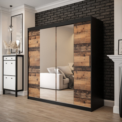 Dvoudveřová šatní skříň ORISA 2 - šířka 200 cm, černá / old style