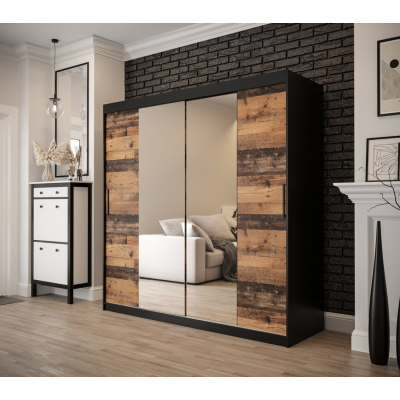 Dvoudveřová šatní skříň ORISA 2 - šířka 200 cm, černá / old style