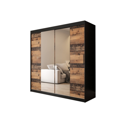 Dvoudveřová šatní skříň ORISA 2 - šířka 200 cm, černá / old style