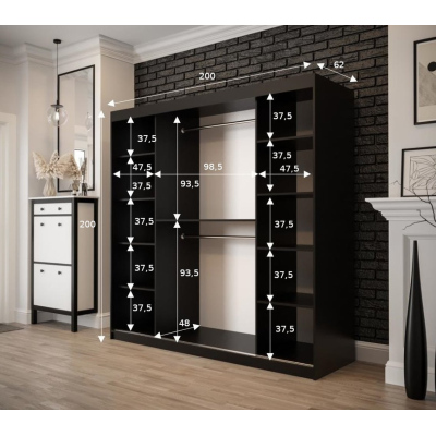 Dvoudveřová šatní skříň ORISA 2 - šířka 200 cm, černá / old style