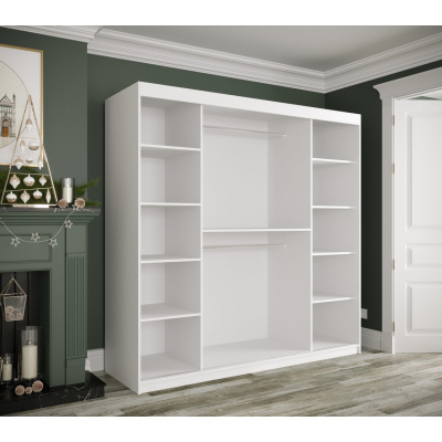 Šatní skříň s posuvnými dveřmi a zrcadly MAREILLE 4 - šířka 200 cm, bílá / černý mramor