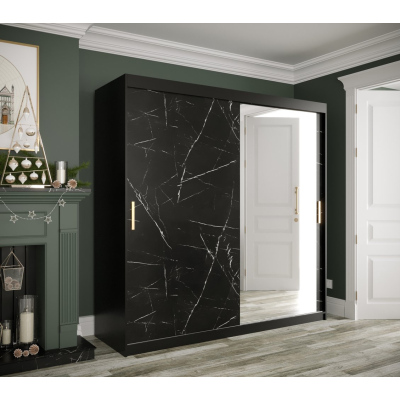 Zrcadlová skříň s posuvnými dveřmi MAREILLE 3 - šířka 200 cm, černá / černý mramor