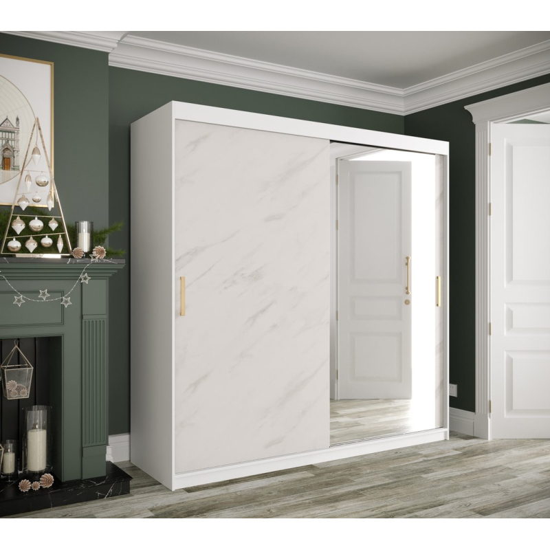 Zrcadlová skříň s posuvnými dveřmi MAREILLE 3 - šířka 180 cm, bílá / bílý mramor