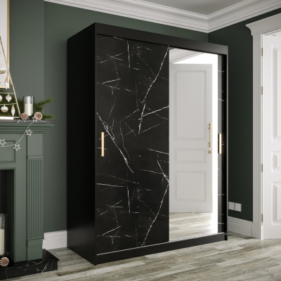 Zrcadlová skříň s posuvnými dveřmi MAREILLE 3 - šířka 150 cm, černá / černý mramor