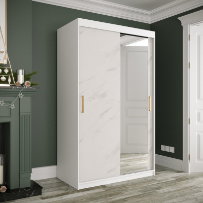 Zrcadlová skříň s posuvnými dveřmi MAREILLE 3 - šířka 120 cm, bílá / bílý mramor