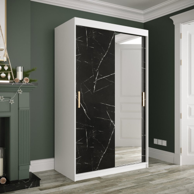 Zrcadlová skříň s posuvnými dveřmi MAREILLE 3 - šířka 120 cm, bílá / černý mramor