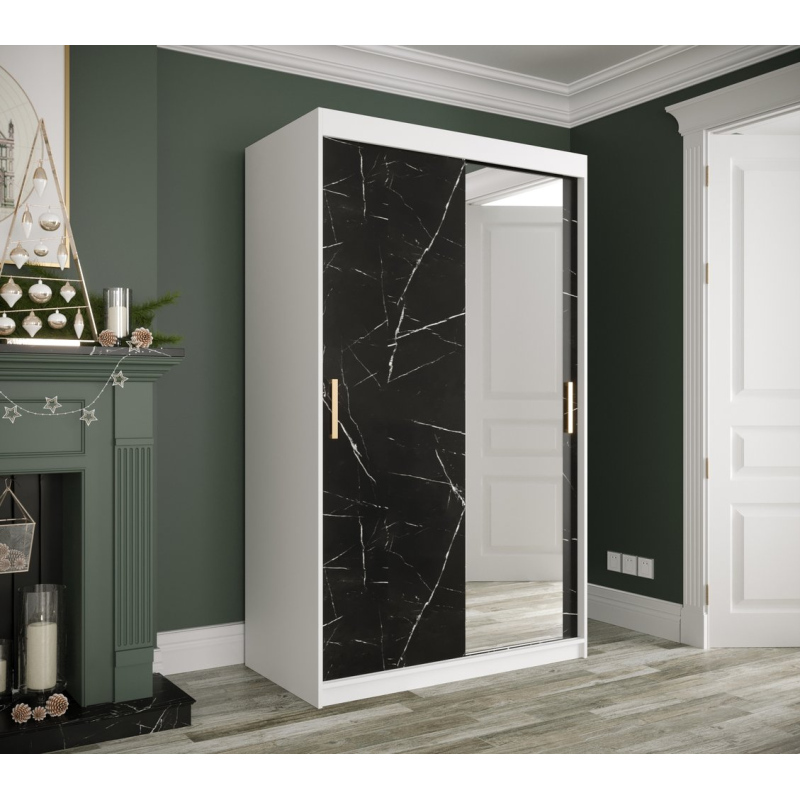 Zrcadlová skříň s posuvnými dveřmi MAREILLE 3 - šířka 120 cm, bílá / černý mramor