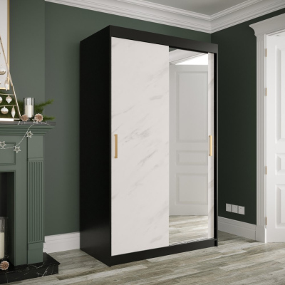 Zrcadlová skříň s posuvnými dveřmi MAREILLE 3 - šířka 120 cm, černá / bílý mramor