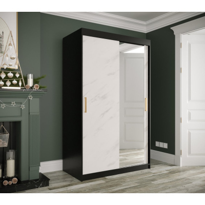 Zrcadlová skříň s posuvnými dveřmi MAREILLE 3 - šířka 120 cm, černá / bílý mramor