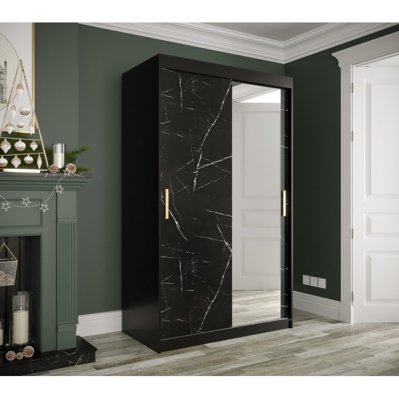 Zrcadlová skříň s posuvnými dveřmi MAREILLE 3 - šířka 120 cm, černá / černý mramor