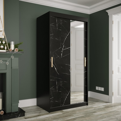 Zrcadlová skříň s posuvnými dveřmi MAREILLE 3 - šířka 100 cm, černá / černý mramor