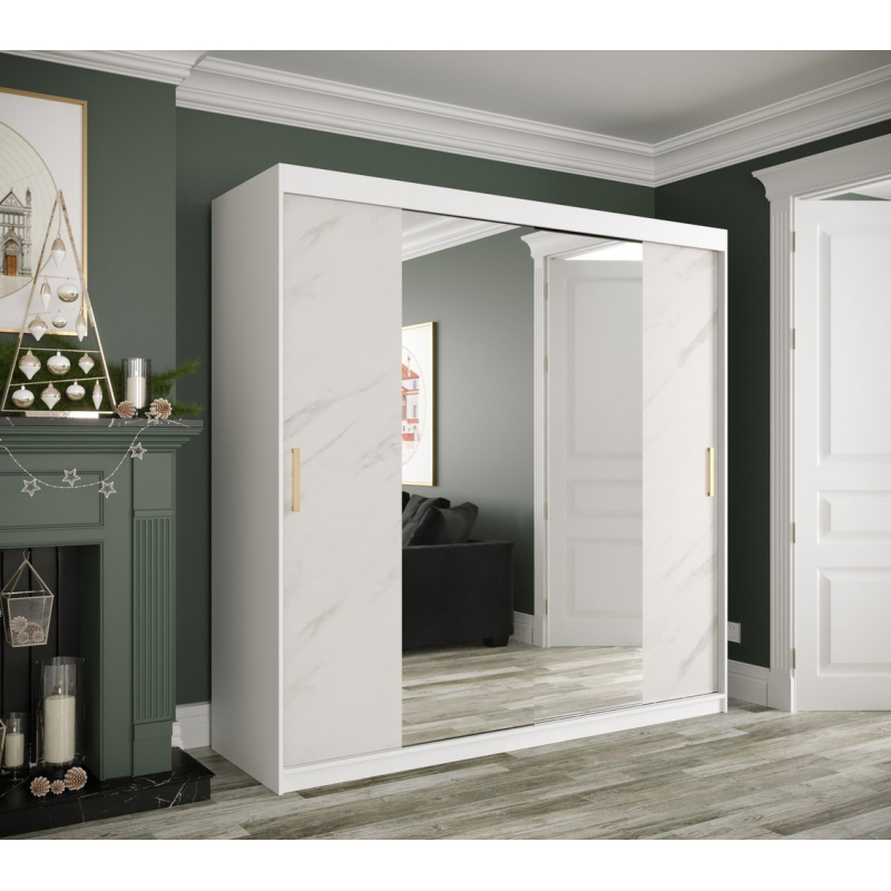 Zrcadlová skříň s posuvnými dveřmi MAREILLE 2 - šířka 200 cm, bílá / bílý mramor