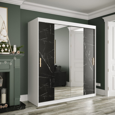 Zrcadlová skříň s posuvnými dveřmi MAREILLE 2 - šířka 180 cm, bílá / černý mramor