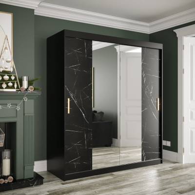 Zrcadlová skříň s posuvnými dveřmi MAREILLE 2 - šířka 180 cm, černá / černý mramor