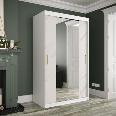Zrcadlová skříň s posuvnými dveřmi MAREILLE 2 - šířka 120 cm, bílá / bílý mramor