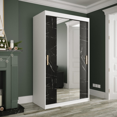 Zrcadlová skříň s posuvnými dveřmi MAREILLE 2 - šířka 120 cm, bílá / černý mramor
