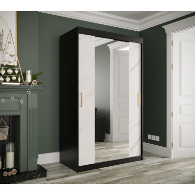 Zrcadlová skříň s posuvnými dveřmi MAREILLE 2 - šířka 120 cm, černá / bílý mramor