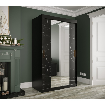 Zrcadlová skříň s posuvnými dveřmi MAREILLE 2 - šířka 120 cm, černá / černý mramor