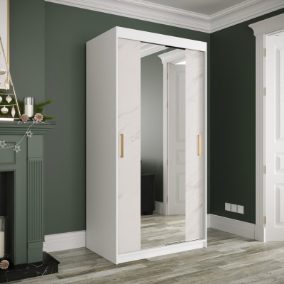 Zrcadlová skříň s posuvnými dveřmi MAREILLE 2 - šířka 100 cm, bílá / bílý mramor