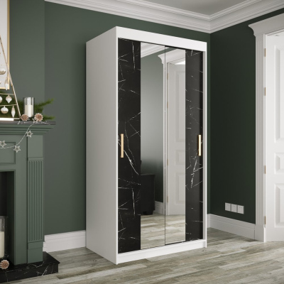 Zrcadlová skříň s posuvnými dveřmi MAREILLE 2 - šířka 100 cm, bílá / černý mramor