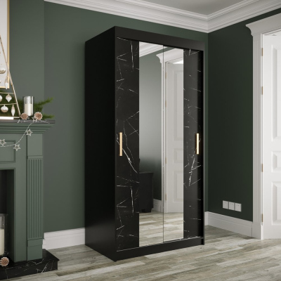 Zrcadlová skříň s posuvnými dveřmi MAREILLE 2 - šířka 100 cm, černá / černý mramor