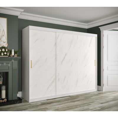 Skříň s posuvnými dveřmi MAREILLE 1 - šířka 250 cm, bílá / bílý mramor