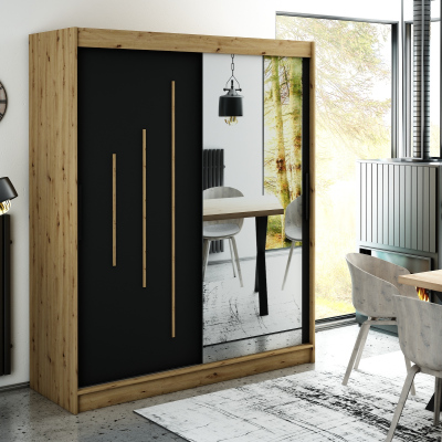 Zrcadlová skříň s posuvnými dveřmi LURDES 9 - šířka 180 cm, dub artisan / černá
