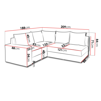 Rohová sedací souprava CORTLAND - černá / světlá šedá, levý roh