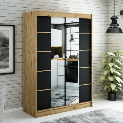 Zrcadlová skříň s posuvnými dveřmi LURDES 6 - šířka 120 cm, dub artisan / černá