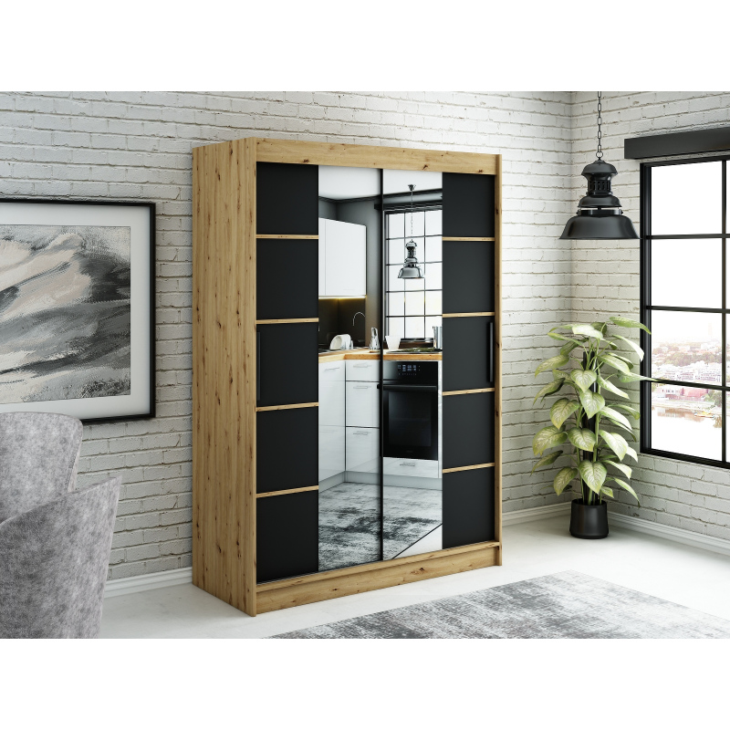 Zrcadlová skříň s posuvnými dveřmi LURDES 6 - šířka 120 cm, dub artisan / černá