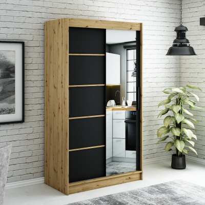 Zrcadlová skříň s posuvnými dveřmi LURDES 5 - šířka 120 cm, dub artisan / černá