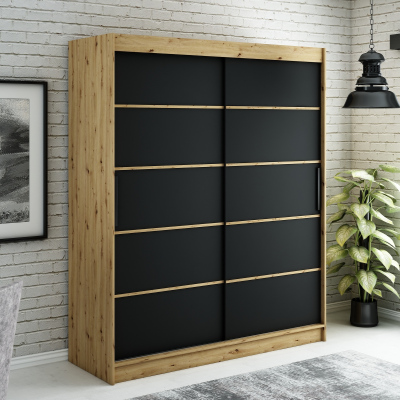 Šatní skříň s posuvnými dveřmi LURDES 4 - šířka 180 cm, dub artisan / černá