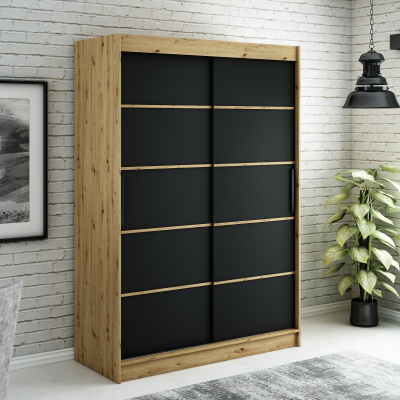 Šatní skříň s posuvnými dveřmi LURDES 4 - šířka 150 cm, dub artisan / černá