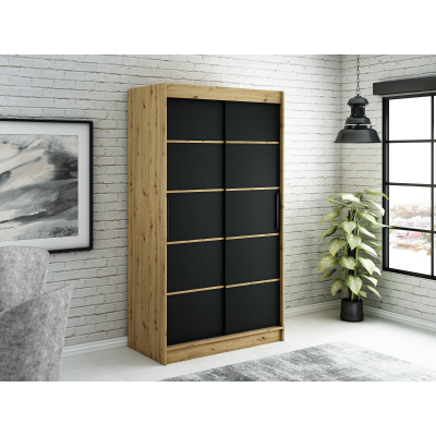 Šatní skříň s posuvnými dveřmi LURDES 4 - šířka 120 cm, dub artisan / černá