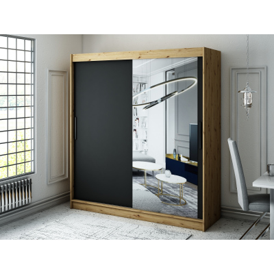 Šatní skříň s posuvnými dveřmi LURDES 3 - šířka 200 cm, dub artisan / černá