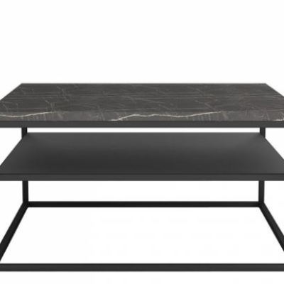 Kovový konferenční stolek ALFENA - černý / tmavý mramor
