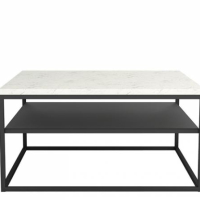 Kovový konferenční stolek ALFENA - černý / světlý mramor