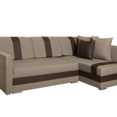 Sedací souprava na každodenní spaní WROHE - hnědá ekokůže / hnědá, pravý roh