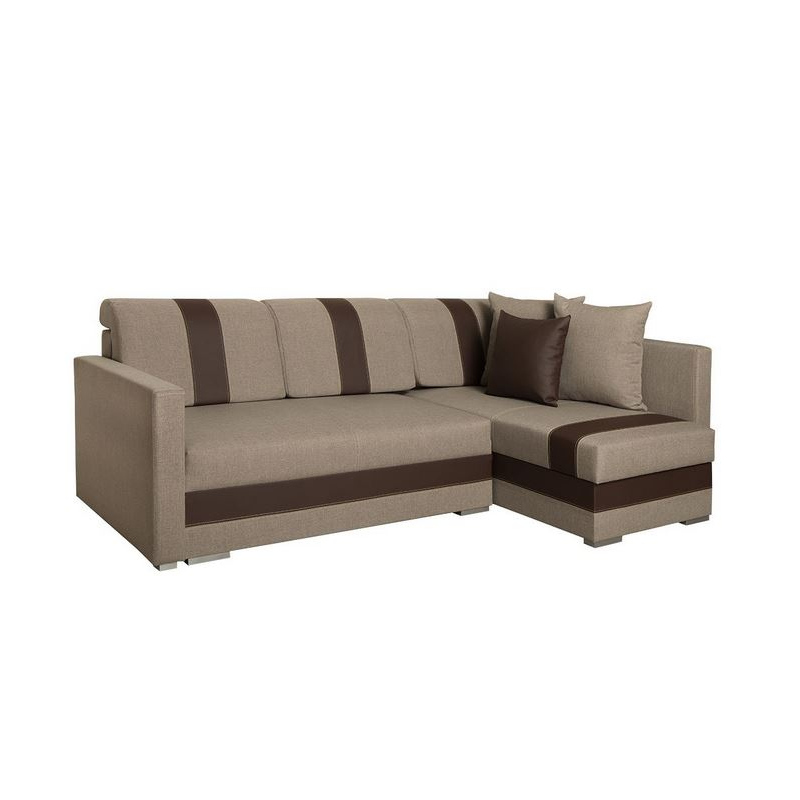 Sedací souprava na každodenní spaní WROHE - hnědá ekokůže / hnědá, pravý roh