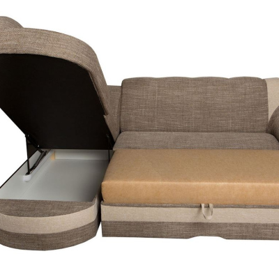 Rozkládací rohová sedačka DATGEN - hnědá / světlá béžová, pravý roh