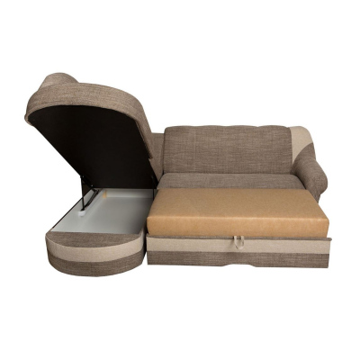 Rozkládací rohová sedačka DATGEN - hnědá / světlá béžová, pravý roh