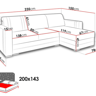 Rozkládací rohová sedačka BOKEL - hnědá ekokůže / hnědá